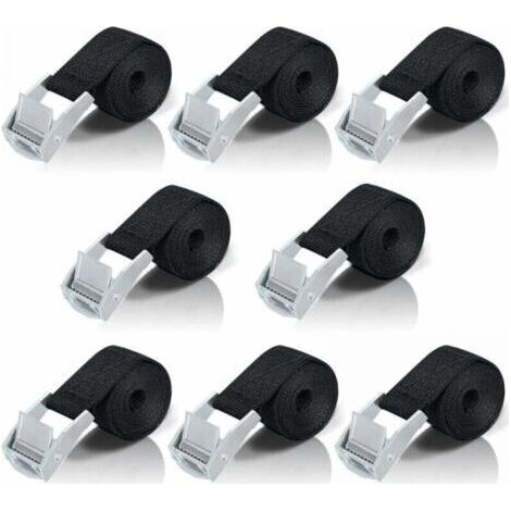 Sangle d'arrimage 1M – Lot de 8 sangles à cliquet – Boucle de serrage en alliage de zinc – Charge maximale 200kg – Fixation moto/voiture/vélo