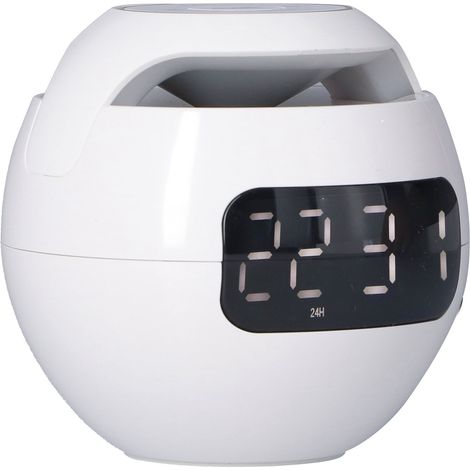 Réveil multifonctionnel Bluetooth 5.0 avec enceinte rechargeable en forme de boule, portable et sans fil, idéal pour la chambre ou le bureau (Blanc G90S) (1/5)