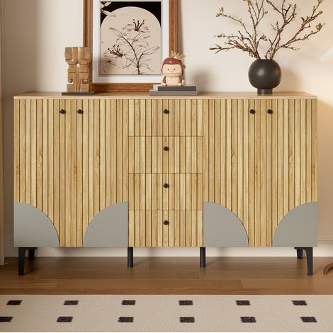 MEUBLIV Buffet de rangement en bois 160x36x94 cm coloris bois – 4 portes et 4 tiroirs (1/5)