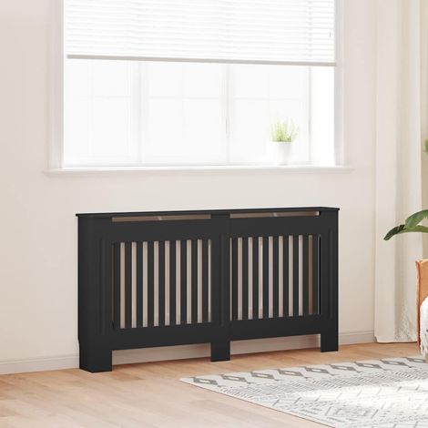 vidaXL Cubierta para radiador madera de ingeniería negro 152x19x81,5 cm (1/5)