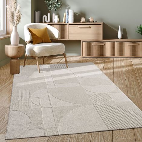 Paco Home Alfombra Salon De Habitacion Pelo Corto Nordica Dibujo Geometrico Boho Lisa 200x290 cm, Crema