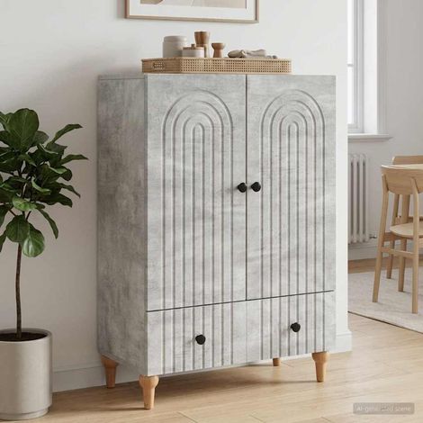 Buffet gris béton avec tiroir et 2 portes, bois d'ingénierie, 66 x 34,5 x 95 cm - PANGIVO (1/5)