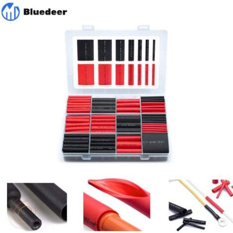 400 Pièces Kit de Gaine Thermorétractable Etanche - 3:1 Tube Thermoretractable à double paroi - Revêtement adhésif - Gaine Thermo - Noire, Rouge (1/4)