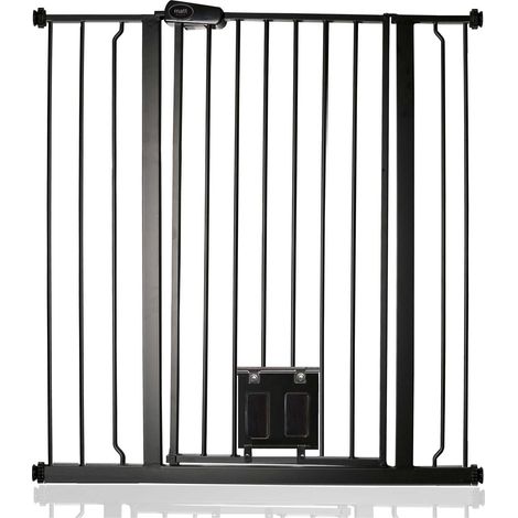 Bettacare Pet Gate with Lockable Cat Flap, 94.3cm - 101.9cm, Black, 104cm in Height