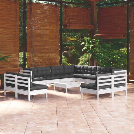 Muebles de jardín 12 pzas con cojines blanco madera maciza pino vidaXL (1/5)