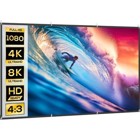 Téléviseur de Projection 120" 16:9 HD 4K/8K Pliable et Portable, Anti-Plis et Lavable, Double Face, Blanc (1/5)