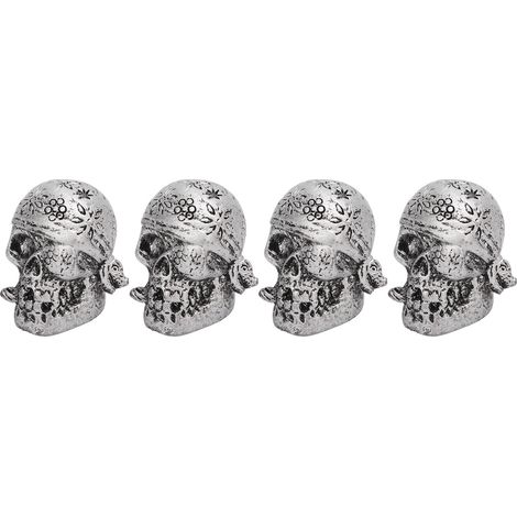 Lot de 4 bouchons de valve de pneu en forme de crâne avec joint en caoutchouc pour voitures, vélos, SUV, camions et motos (argenté) (1/5)