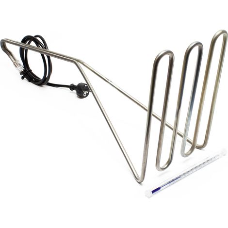 Wiltec Edelstahl Flächentauchsieder mit Thermometer, 3200 W, Tauchsieder mit Steckerkabel zur Heißsterilisation von Obstsäften