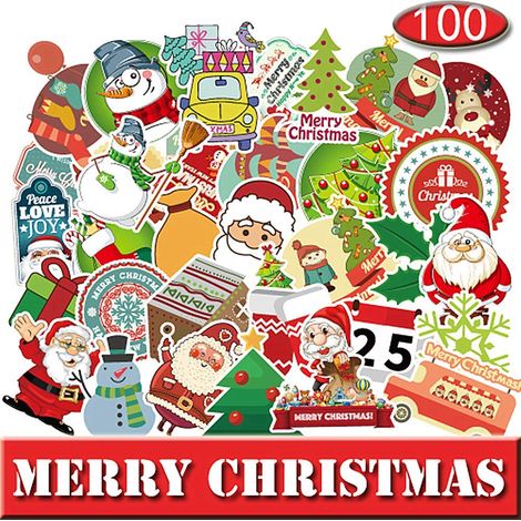 Autocollant De Noel - PVC Imperméable - 100 Pièces - 5 à 10 cm - Pour Cadeaux Et Décoration (1/5)