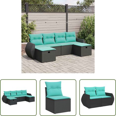 vidaXL Set de sofás de jardín 6 piezas y cojines ratán sintético negro (1/5)