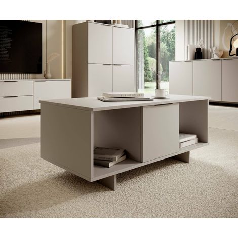 Mesa de centro Rho, con puertas y compartimentos de almacenamiento, elevada del suelo, 100x55 h55 cm, beige (1/4)