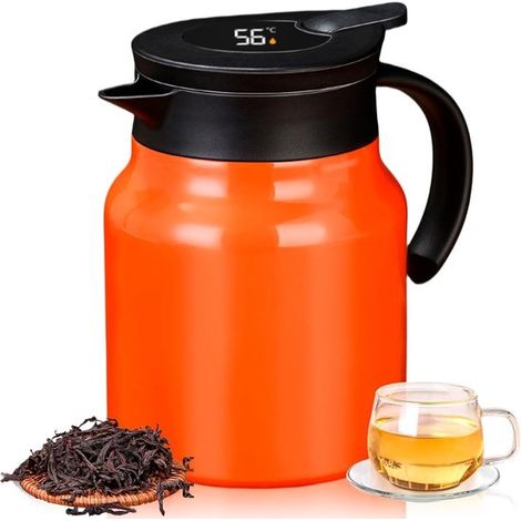 Teekanne Teekanne mit Filter Doppelwandige Vakuum Thermoskanne Edelstahl Teekanne Orange (1/5)
