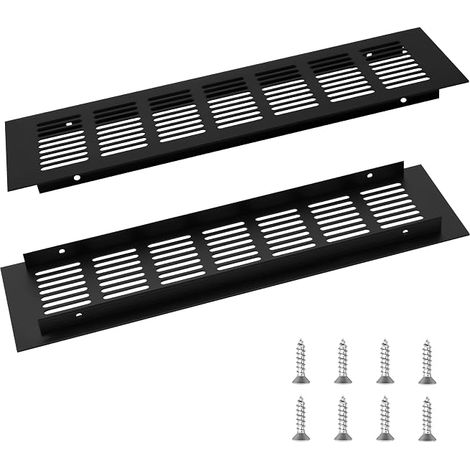 Aluminium Air Vent Grille Rectangular Air Vent Grille with Screws for Shoe Cabinet, Kitchen, Living Room, Cupboards, 30 x 8 cm, Black, 2 Pieces (1/5)