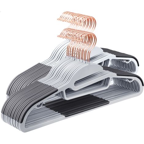 Lot de 30 Cintres Antidérapants en Forme de S, Gain de Place avec Crochet Rotatif, 41,5 cm, Gris (1/5)