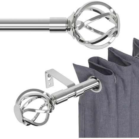 1 - Tringle à rideau - Accessoire de fenêtre - Métal argenté avec embouts torsadés - Pour salon chambre cuisine - Argent - 68x157 cm (1/5)