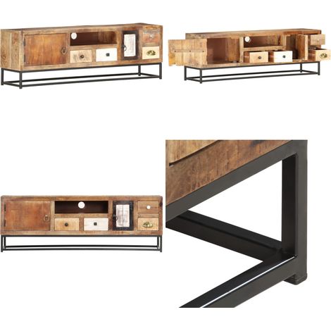 Meuble TV 120 x 30 x 40 cm Bois de récupération massif - Table Basse Industrielle - Meuble Tv Rustique - Rangement Mural - Meuble Vintage - Design Scandinave - Home & Living