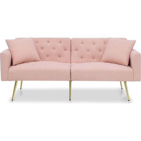CAIziCanapé 2 places moderne en teddy bouclé, dossier réglable 3 positions, 2 coussins inclus, pieds en métal stables, doux et confortable pour salon, appartement en location, petit appartement, rose