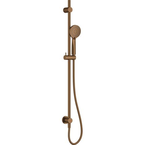 Ensemble de douche avec barre coulissante et douchette à 3 fonctions, finition bronze brossé - Arvo