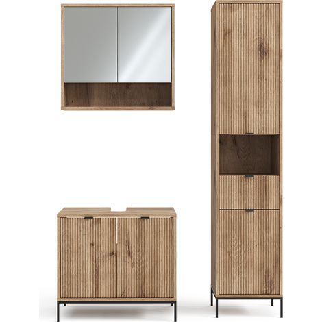 Badmöbel Set Eliza, Viking Oak, 3 Teile, mit Hochschrank, Vicco