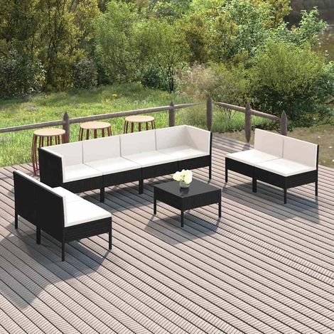 vidaXL Salon de jardin 9 pcs avec coussins Résine tressée Noir (1/5)