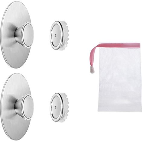2-Piece Magnetic Soap Holder, Stainless Steel Magnetic Soap Dish, Includes Foaming Net, No Drilling Required, Suitable for Kitchen and Bathroom (1/5)