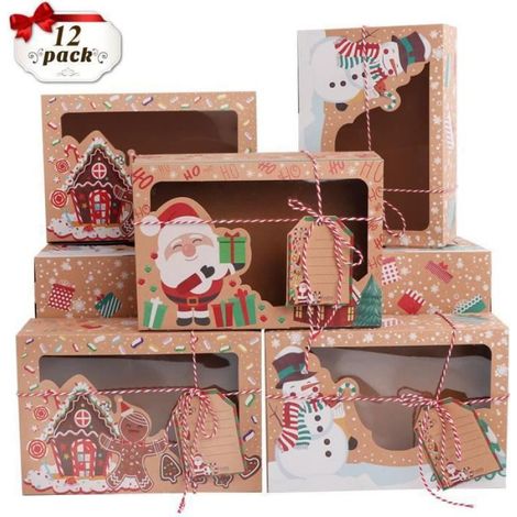 12pcs -OurWarm – Boîte cadeau pour biscuits de Noël, 22x15x7 cm, 12-24 pièces, emballage avec fenêtre transparente, en BOITE CADEAU (1/4)
