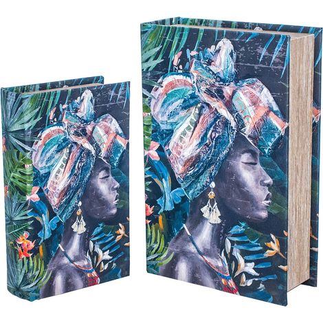 Signes Grimalt Décoration des boîtes de livres Boîte de livres africaine 2 unités Bleu Blue Blue 18x27x7cm 26846