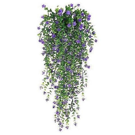 1/2 pièces de vigne de fleurs artificielles suspendues, plantes résistantes, faux lierre floral retombant en plastique UV pour la maison1 pièce bleu violet (1/5)