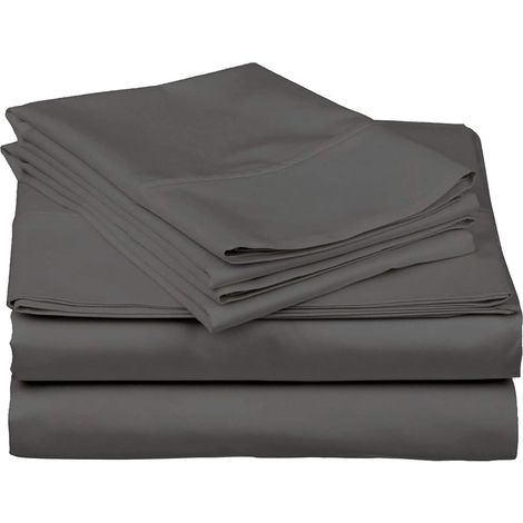 Juego de ropa de cama de 4 piezas, satén, algodón, tamaño king, gris oscuro, 45 cm (1/5)