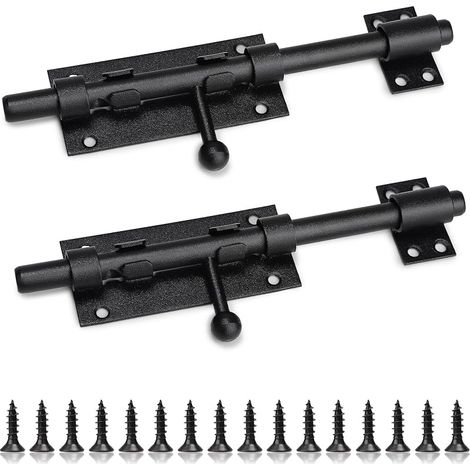 2 x Loquets Portes 20cm (8 Pouces) Verrou Targette de Porte Acier Inoxydable, Loquet Portail Noir Massif avec 16 Vis pour l'Intérieur et l'Extérieur (1/5)