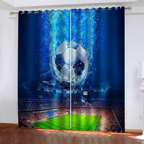 Football Thème Lot de 2 Rideaux Occultants, Football Rideau Thermique Isolant Anti Froid, 140x180, Rideau Occultant avec Œillets Rideau Fenetre - 140L X 180H cm (2 Panneaux) (1/5)