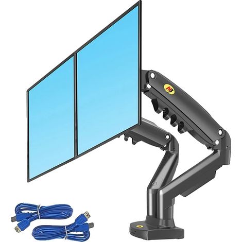 Soporte para dos monitores, altura ajustable, total flexibilidad de movimiento, negro, 2 puertos USB 3.0 (modelo 2021). (1/2)