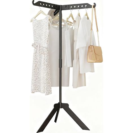 Etendoir à Linge Séchoir à Linge Pliable Intérieur et Extérieur, Rotation à 360° Sèche Linge avec 3 Bras de Crochet, Noir (1/5)