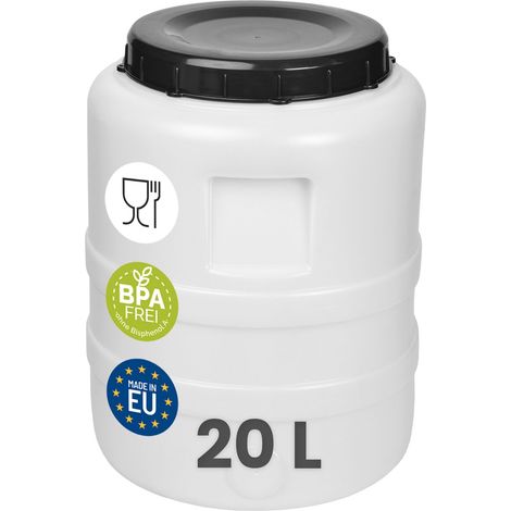 Garronda Fût Alimentaire 20 L Plastique HDPE Tonneau Baril Grande Ouverture pour Eau, Stockage et Fermentation Recupérateur d Eau de Pluie GD-0187 Blanc (1/5)
