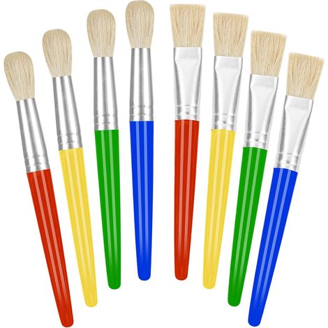 Juego de 8 pinceles, modelo grande lavable, mango ergonómico, puntas redondas y planas, pintura acrílica, manualidades para niños. (1/5)
