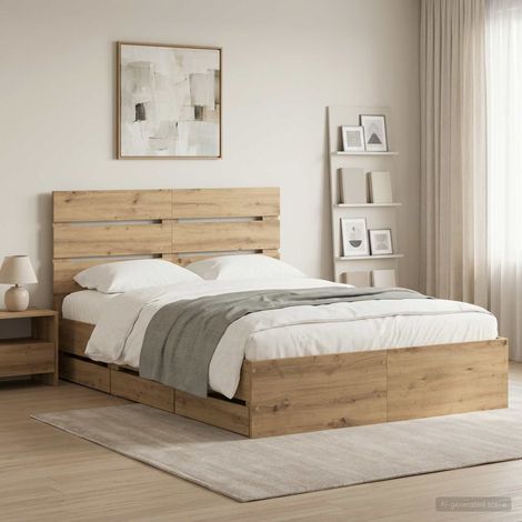 Bed Frame with Storage and Headboard Artisan Oak 160 x 200 cm vidaXL (1/5)