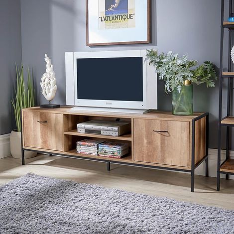 TV Unit Media Stand Storage Cabinet Modern Oak Finish Cupboard and Shelf Storage (1/5)