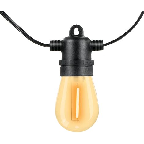 Guirlande lumineuse Neoglint 15 m / 49 pi S14, 15 douilles, 16 ampoules LED E26 1 W, lumière chaude 2700 K, télécommande, étanche IP65, pour extérieur, jardin, terrasse. (1/5)