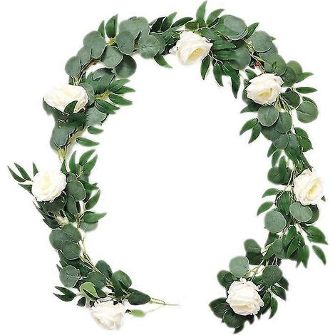 Guirlande d'eucalyptus artificiel avec feuilles de saule, guirlande de fleurs pour arche de mariage et table de réception, vert et blanc (1/5)