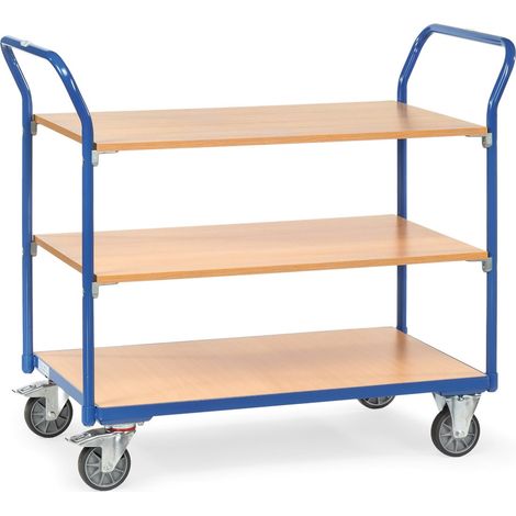 fetra Tischwagen, 3 Holz-Plattformen, Ladefläche 1000 x 600 mm, Schiebegriffe hochstehend (1/2)
