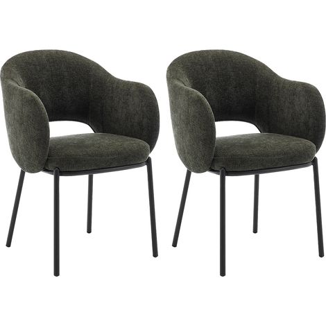 Lot de 2 chaises avec accoudoirs en tissu texturé et métal noir - Vert - ACACILIO (1/5)