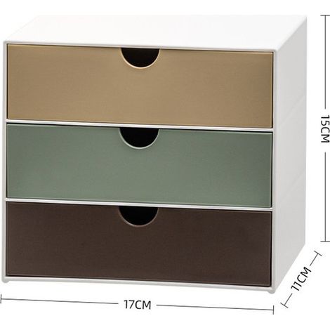 Organisateur de maquillage, boîte de rangement créative à trois tiroirs, organisateur de soins de la peau, 17 x 11 x 15 cm, marron et vert (1/2)