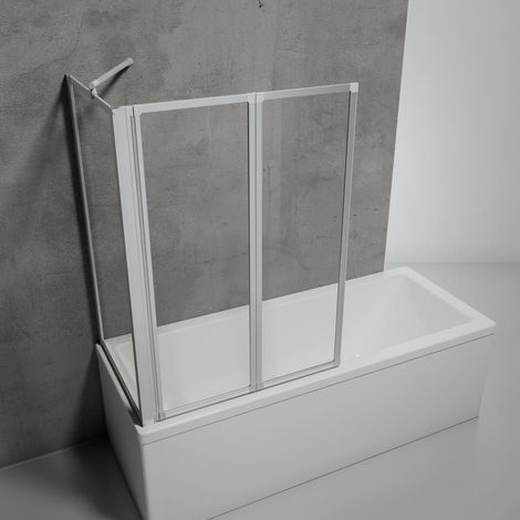 Schulte Duschabtrennung mit Seitenwand, 2-teilig faltbar - Breite: 89 cm, Höhe: 121 cm, Glas: 3 mm Sicherheitglas Klar Hell, Profil: Alu Natur, geeignet für Wannentiefe: 68-71 cm
