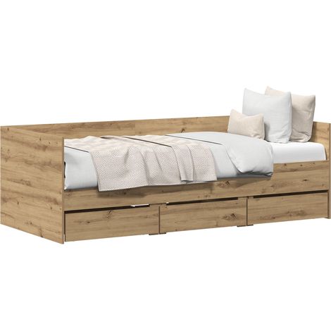 Vidaxl – Lit d'appoint 90 x 200 cm – Bois d'ingénierie – Cadre à lattes fixes – Tiroirs de rangement intégrés – Tête de lit design (1/5)