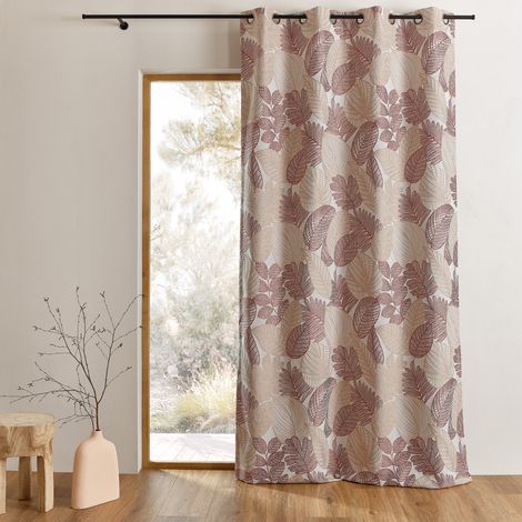 Rideau jacquard en poly-coton à motifs feuilles Terracotta 140x260 cm