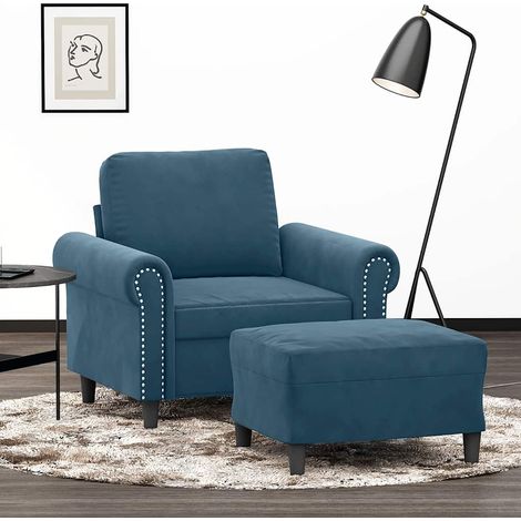 Sessel mit Hocker Blau 60 cm Samt (1/5)