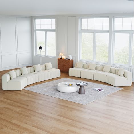 Divano modulare a 8 posti in ciniglia, design ispirato ai tasti di pianoforte, non richiede montaggio, con cuscini, beige (1/5)