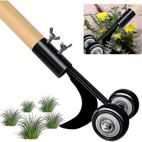 Manual weeding tool, manual weeder with wheels, for cleaning between stone slab patios and lawns (1/5)