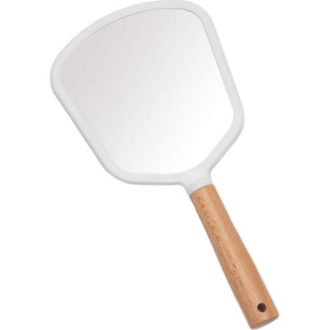 1 Miroir de poche, poignée en bois, verre HD, cadre ABS, pour maquillage voyage (1/4)