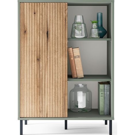Wohnzimmer Kommode mit Schiebetür, grau-grün mit Eiche PARMA-129 (1/5)